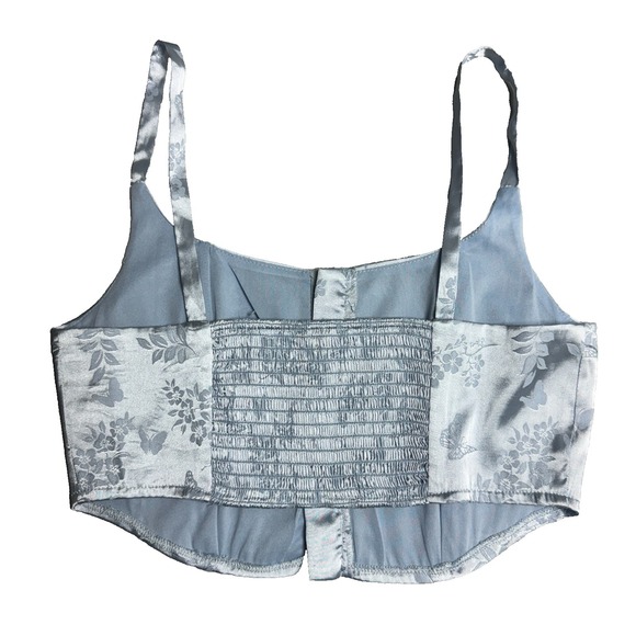 Light Blue Womens Medium Cropped Corset Top Regency Coquette Feminine Romantic - Picture 14 of 16